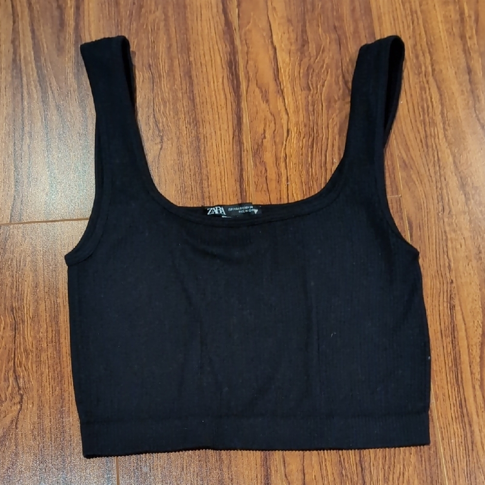 Zara Black Fitted Crop Tank Top